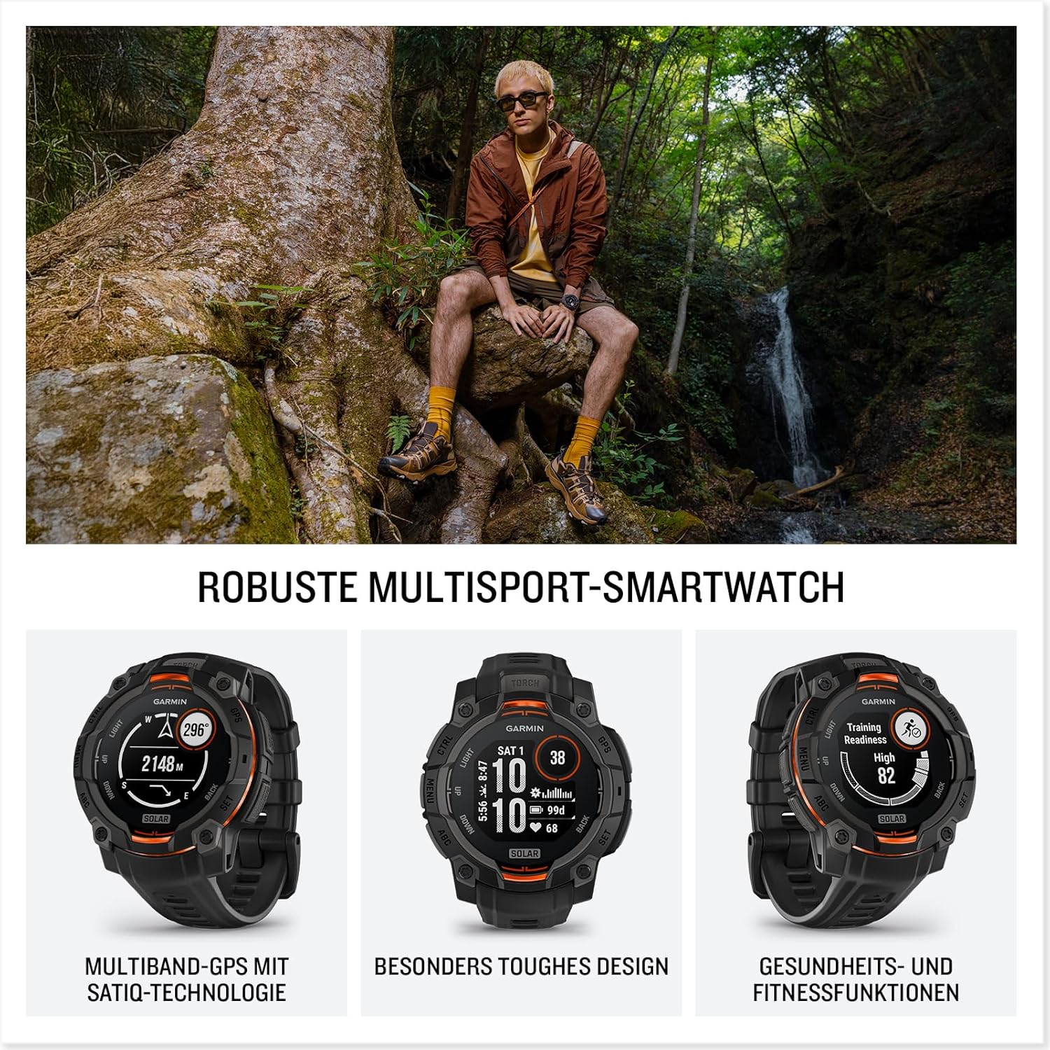 Thumbnail 1 de Garmin Instinct 3 45mm Solar – GPS-Multisport-Smartwatch mit Navigationsfunktionen