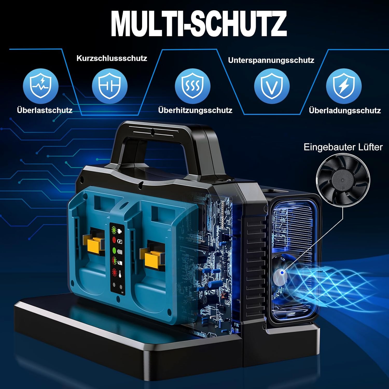 Thumbnail 5 de 2-in-1 Wechselrichter Ladegerät für Makita 18V Akku, 500W – Tragbarer DC-AC Konverter mit USB-Ports