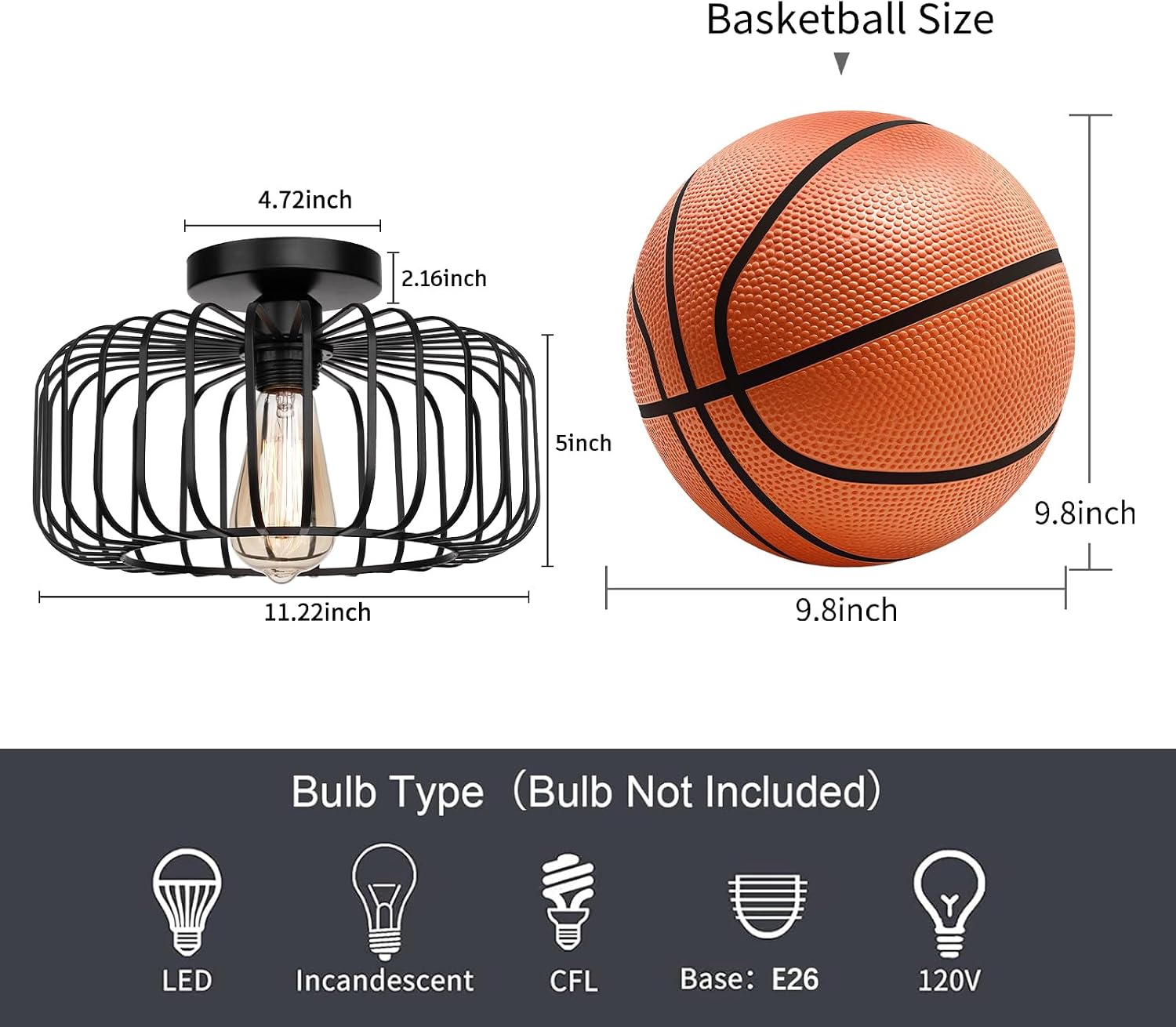 Thumbnail 4 de FRIDEKO HOME L01123-01-30CM Black Sunburst Ceiling Light, 11.22-inch Metal Cage