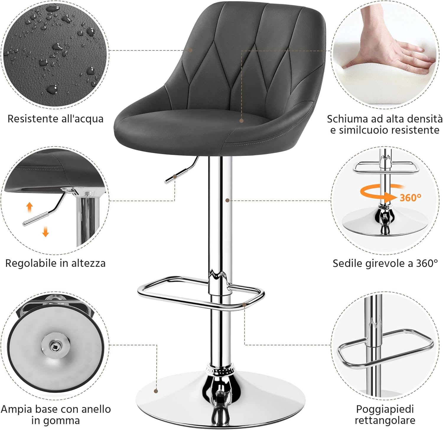 Thumbnail 6 de Yaheetech Set 2 Sgabelli Bar Alti Regolabili con Schienale Girevole – design moderno in similpelle