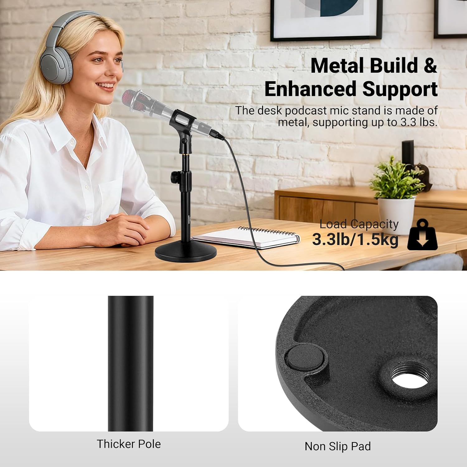 Detalle de NEEWER MS015 Desk Microphone Stand, Adjustable Metal Tabletop Mount
