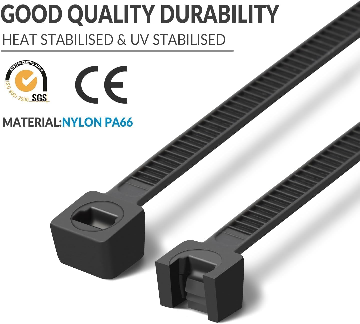 Thumbnail 2 de XINGO Black Cable Ties Pack of 1000 (300mm x 4.8mm): Durable UV-Resistant Nylon Ties for Every Day Use