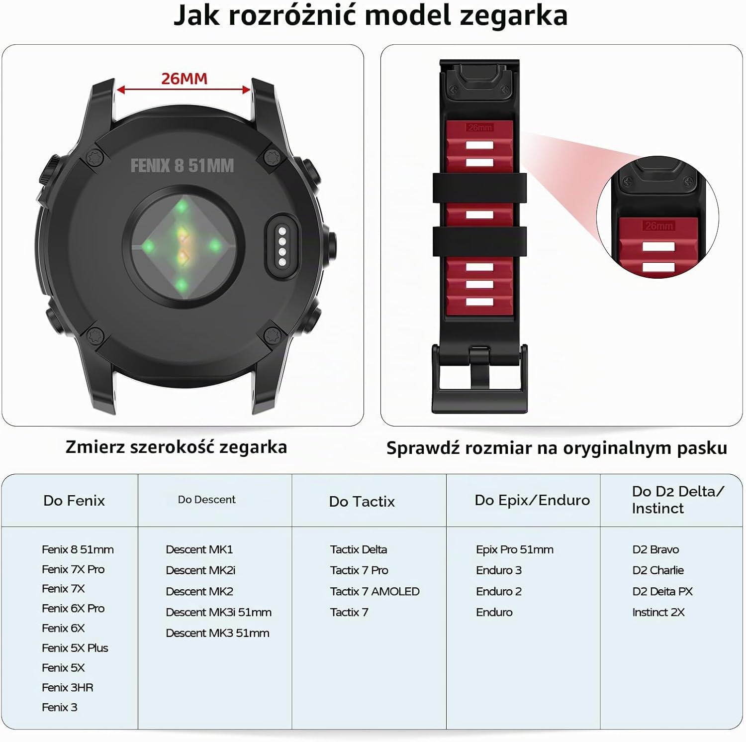 Detalle de U-LIMVE pasek silikonowy QuickFit 26 mm do Garmin Fenix 8 51 mm
