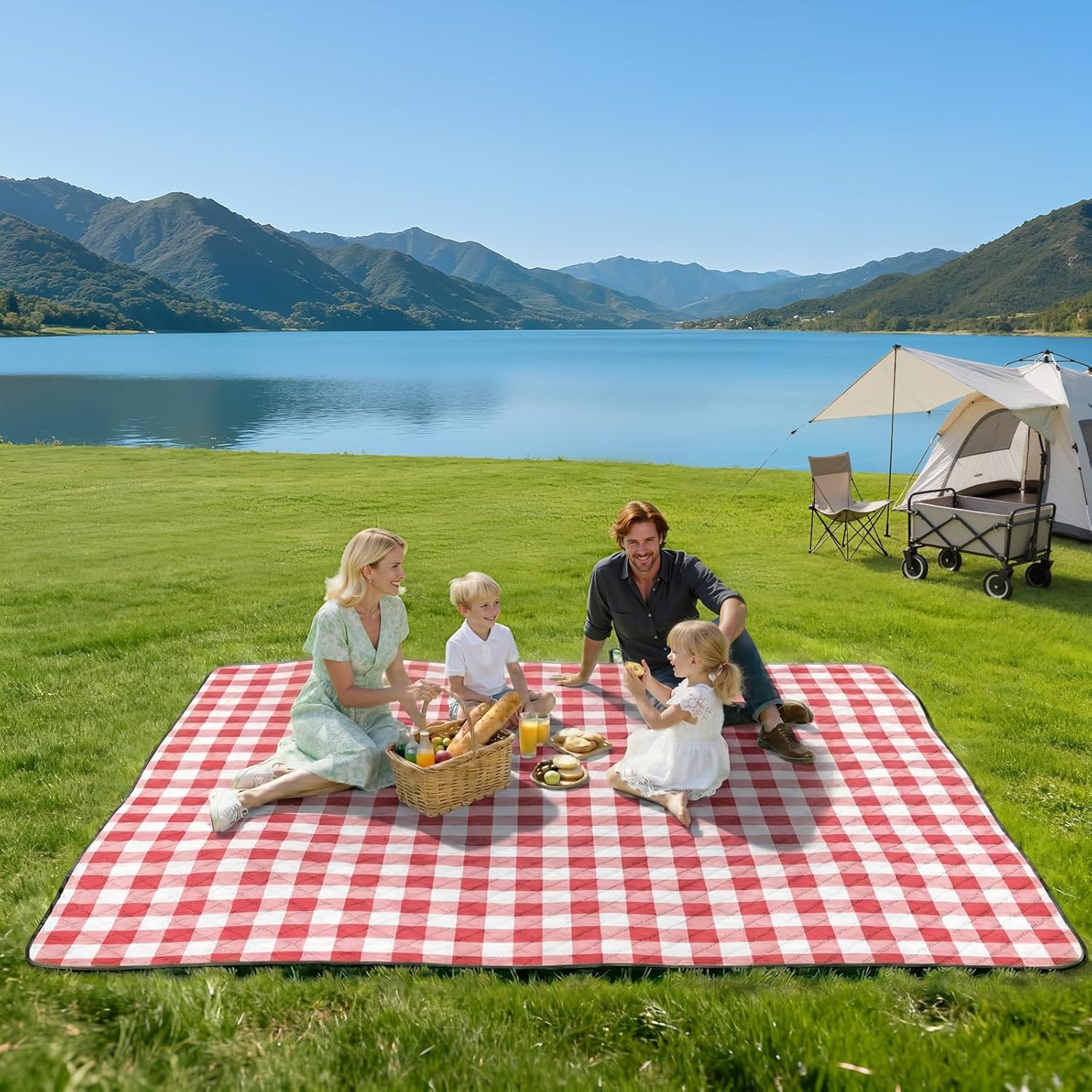 Detalle 2 de TigeJoy Large Picnic Blanket, 80 x 80-Inch Waterproof Outdoor Mat
