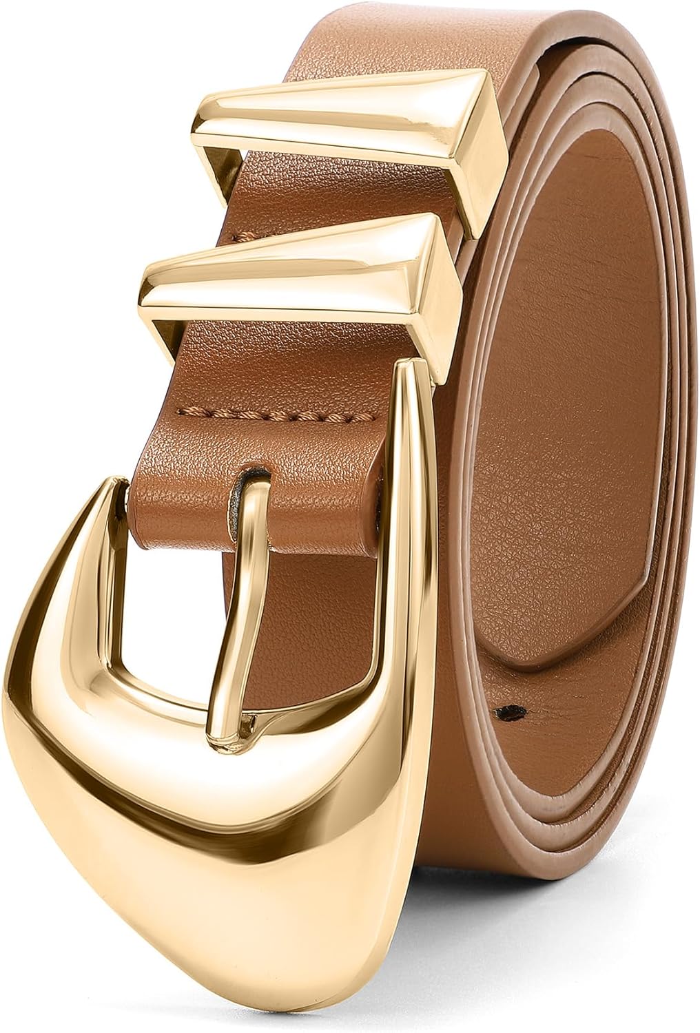 Thumbnail 1 de XZQTIVE women’s leather-look belts with gold buckle for jeans and dress pants (black/brown)