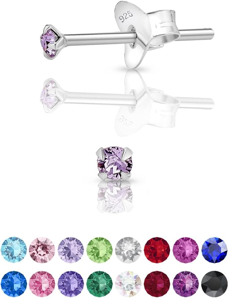 Detalle de DTPsilver WINZIGE Ohrringe 925 Sterling Silber mit Swarovski Elements, 2 mm – winzig subtile Glanzpunkte