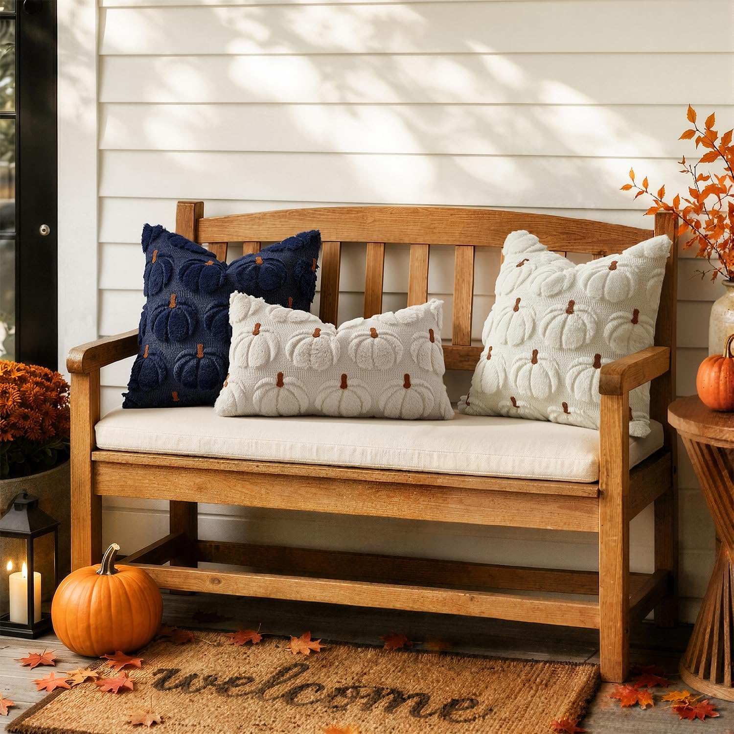 Detalle 1 de MIULEE Fall Pumpkin Pillow Covers, 16 x 16, Set of 2, 3D Embroidery