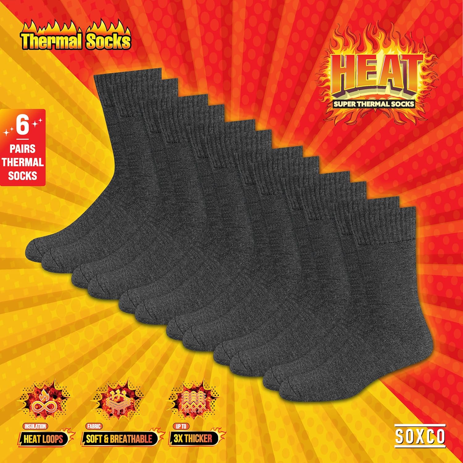 Thumbnail 2 de SOXCO Chaussettes thermiques d’hiver (lot de 6) pour hommes et femmes