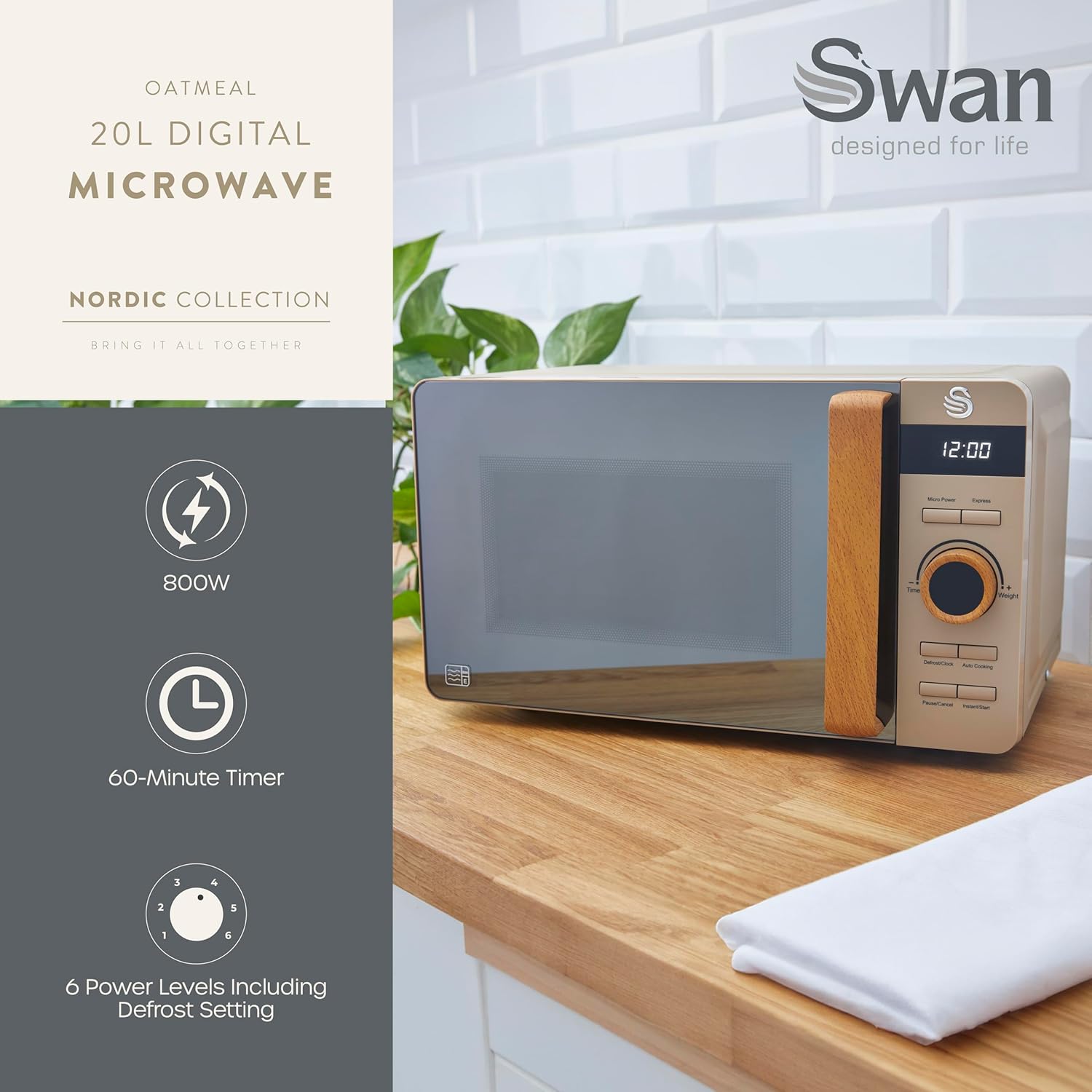 Detalle 2 de Swan SM22036LOAT Nordic Digital Microwave 800W 20L