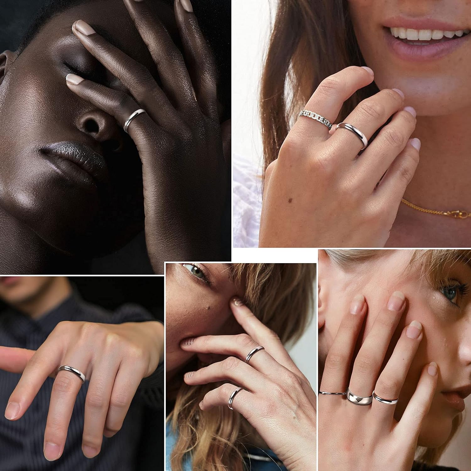 Thumbnail 1 de PROSILVER Bague femme fine 2 mm/3 mm en argent plaqué or blanc/rose — anneaux entrelacés et alliance simple, personnalisable