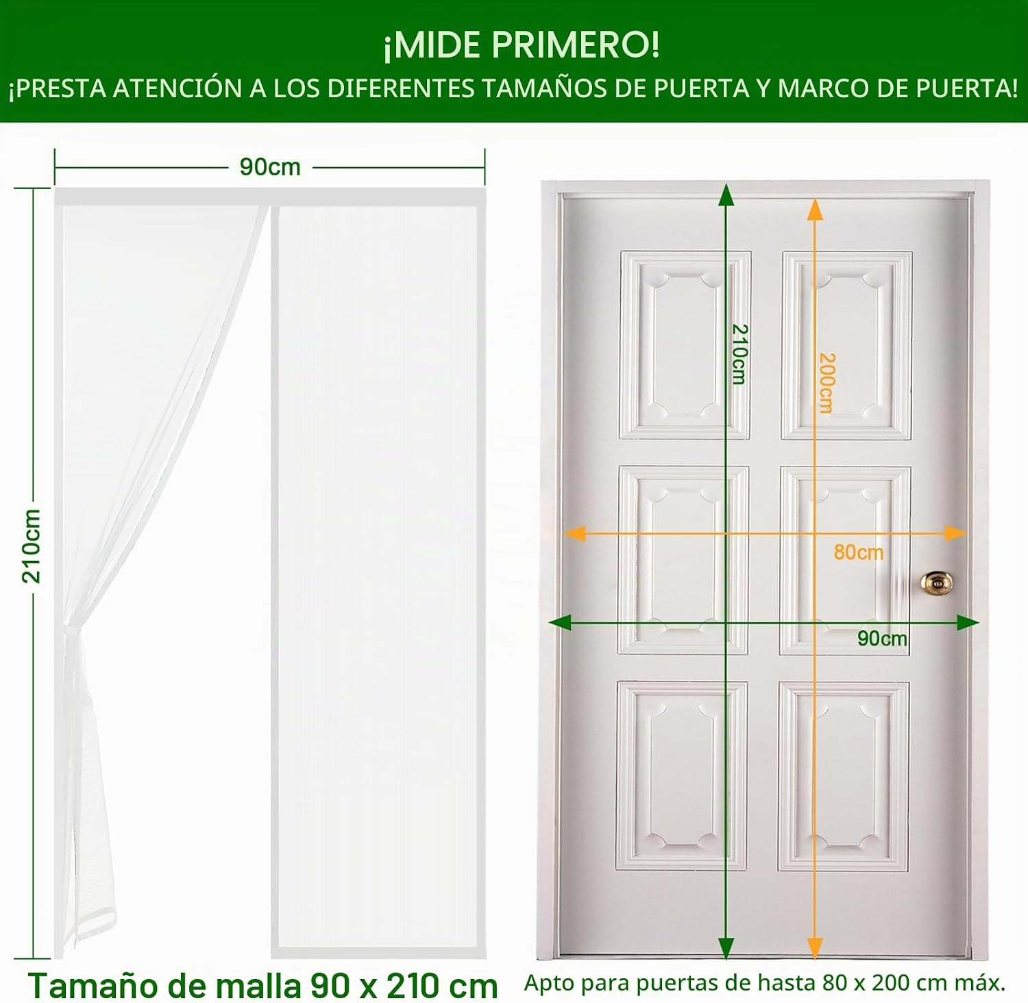 Detalle de Cinkee ENGROSAR mosquitera magnética para puerta exterior 90x210 cm (blanco), se cierra sola y sin taladrar
