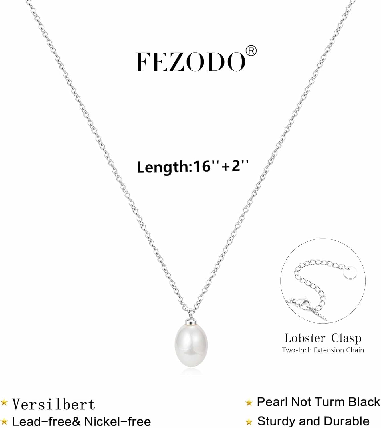 Thumbnail 4 de Fezodo Perlenkette Damen – Wasserfestes Set aus 18K Gold/Silber Vergoldet, Perlenkette & Perlenohrringe, passenden Armband