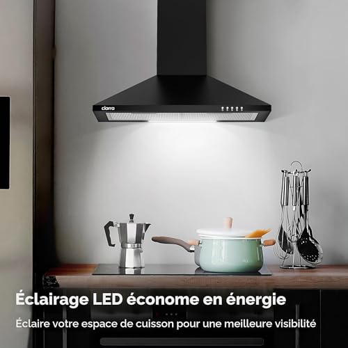 Detalle de CIARRA CBCB6201 Hotte aspirante 60 cm – Noir, 404 m³/h, classe A++