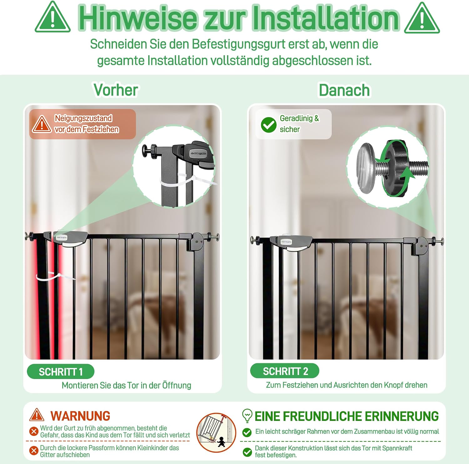 Thumbnail 6 de Aufun Treppenschutzgitter Türschutzgitter für Kinder – ohne Bohren, selbstschließend, erweiterbar, 95–105 cm breit