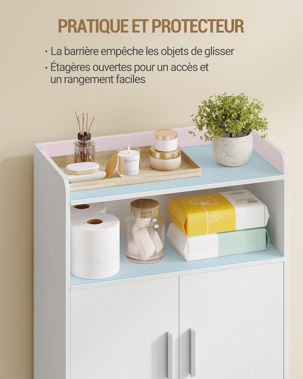 Thumbnail 3 de Hzuaneri Meuble Salle de Bain – Armoire de rangement 30 x 60 x 120 cm, 4 portes et 1 espace ouvert, MDF FSC, blanc SC45613W