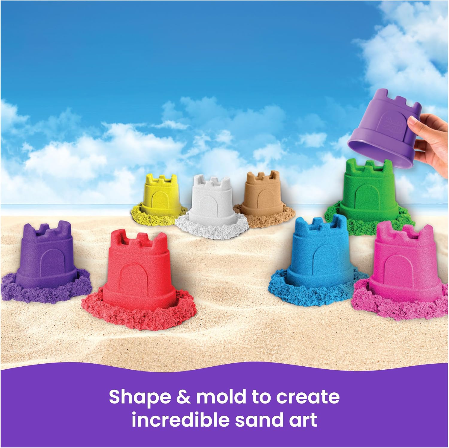 Thumbnail 2 de Kinetic Sand 6064334-1083611 zandkastelenset met 10 kleuren en opbergmallen