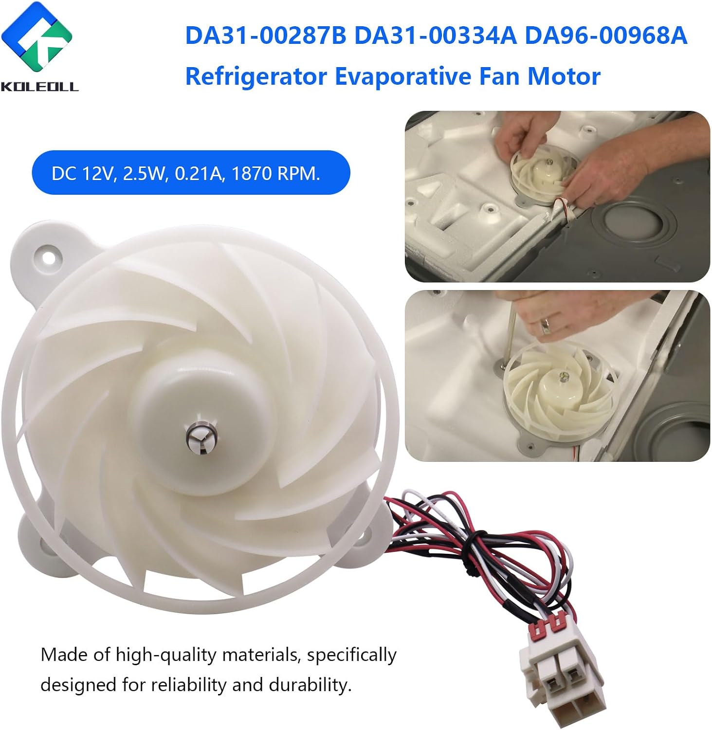 Thumbnail 5 de KOLEOLL DA31-00287B Refrigerator Evaporator Fan Motor, 12V DC, 2.5W
