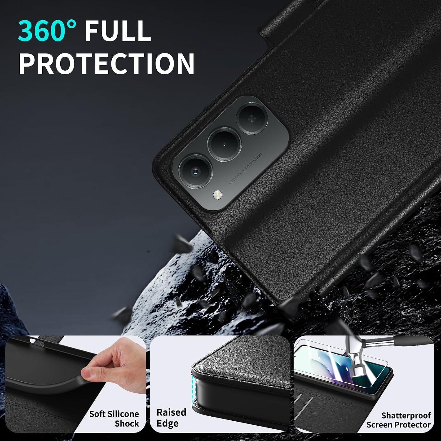 Detalle de Eirltiy Portafoglio in PU per Xiaomi Redmi 15 4G/5G – Custodia Protettiva con Vetro Temperato
