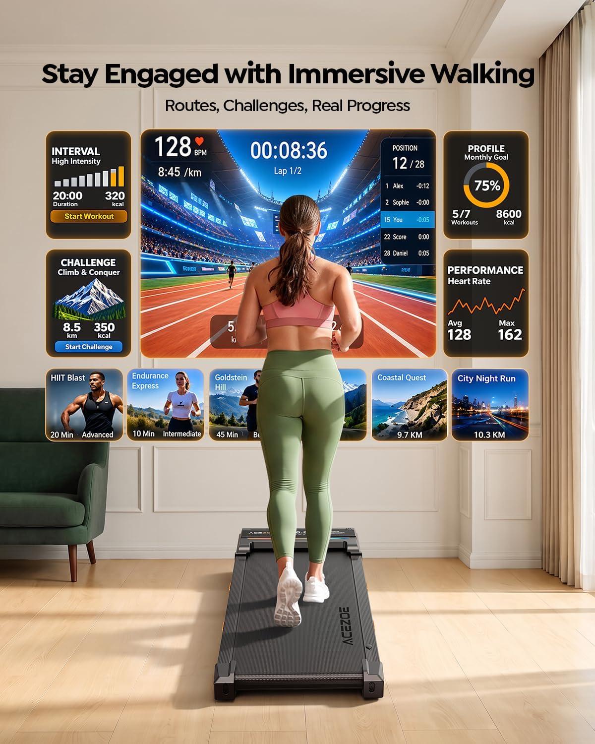 Thumbnail 3 de Acezoe S40-4 Walking Pad Treadmill with 15% Auto Incline and Bluetooth Speaker