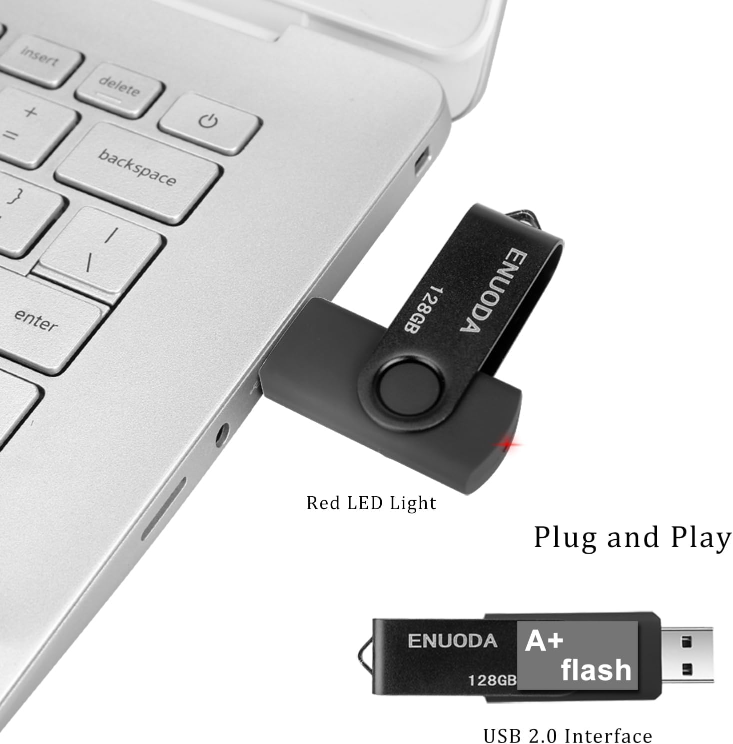 Detalle 2 de ENUODA USB Stick 128GB USB 2.0 mit drehsicherer Metallabdeckung – zuverlässiger Speicher für unterwegs