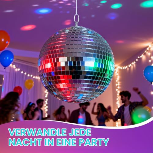 Detalle de Youdepot 20 cm Discokugel 2er Set – Große, silberne Spiegelkugeln zum Aufhängen