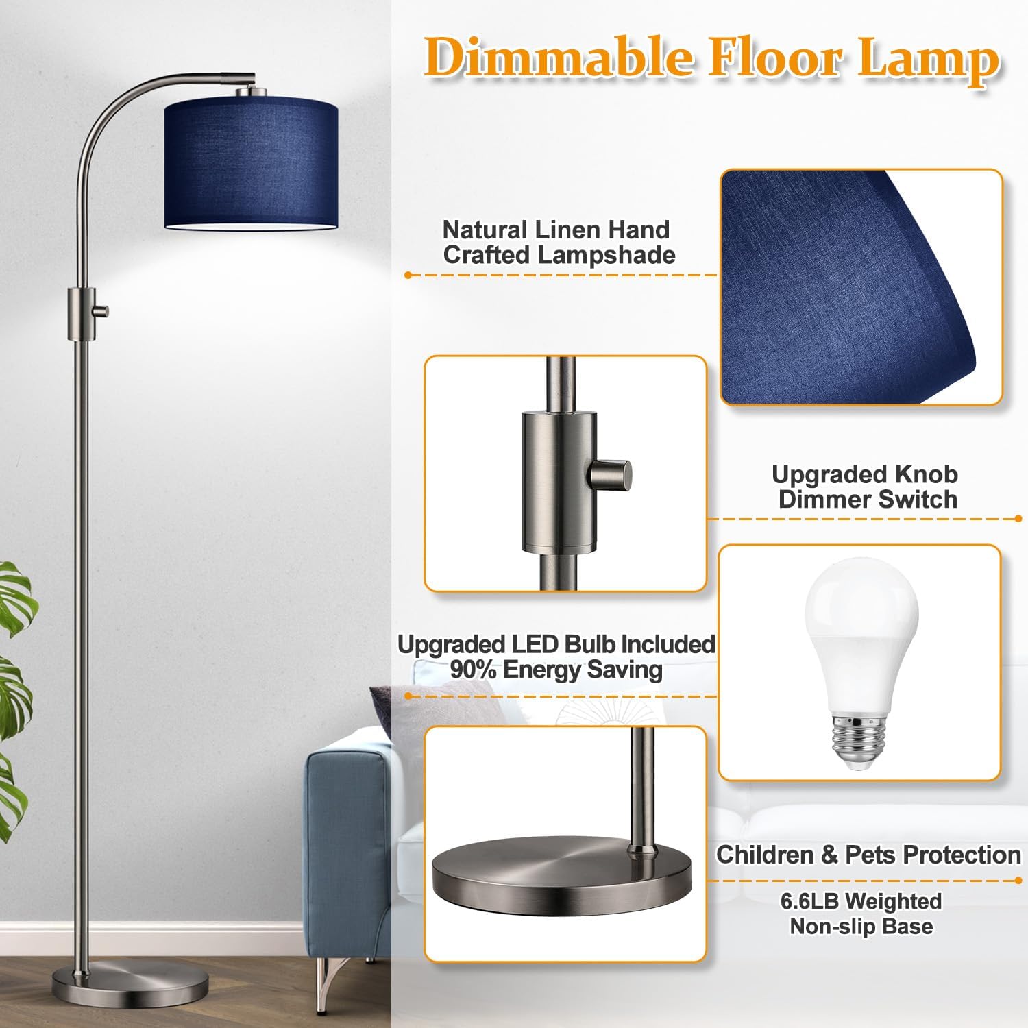 Thumbnail 3 de Nintiue Arc Floor Lamp with Blue Shade