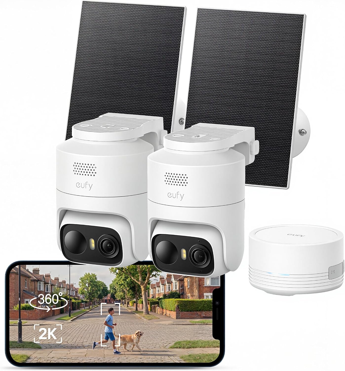 Detalle de eufyCam C37 2-Cam Kit (64GB) with Solar Panels and HomeBase Mini: Practical Outdoor Wireless Security