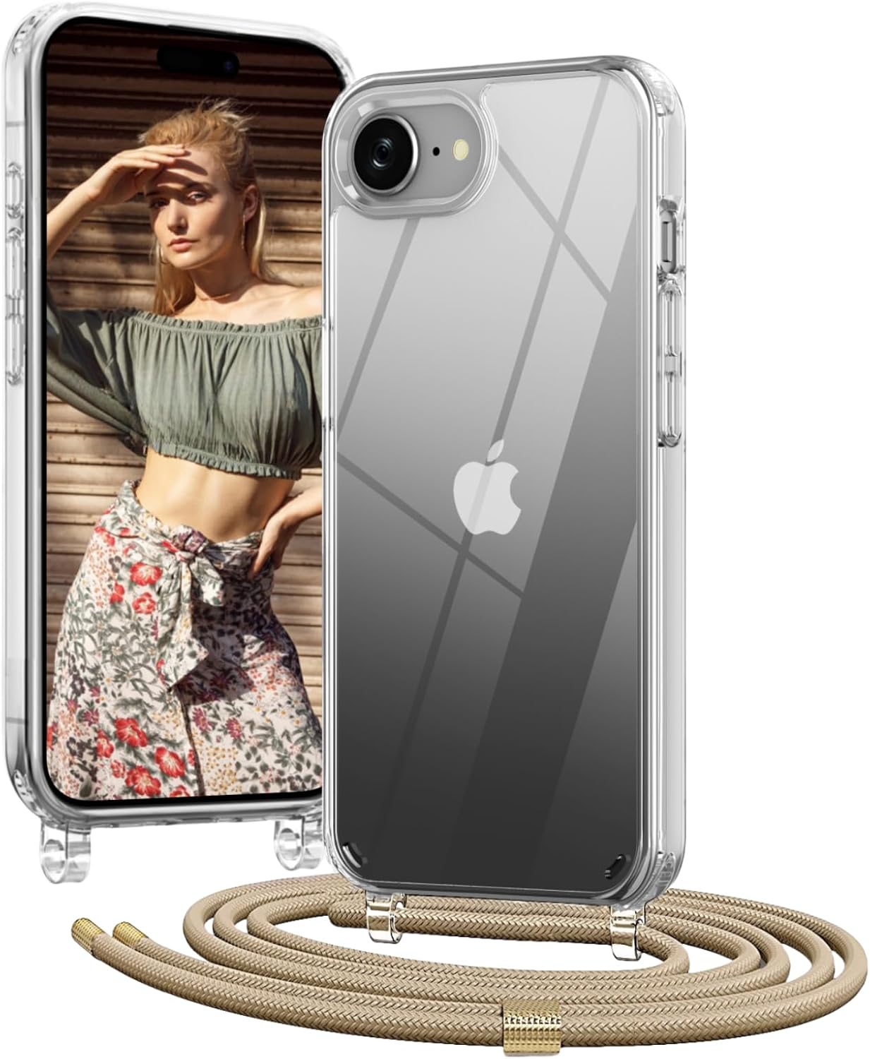 Detalle de OLEPHY Cover iPhone 16e 6,1" trasparente con cordino