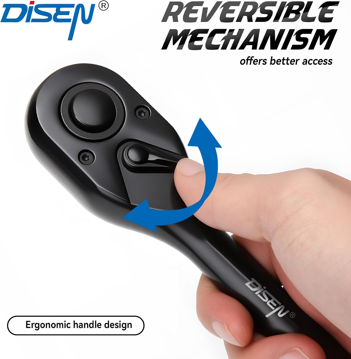 Detalle 2 de DISEN 3-Piece Black Ratchet Set (1/2", 3/8", 1/4" Drive) with 90-Tooth Mechanism
