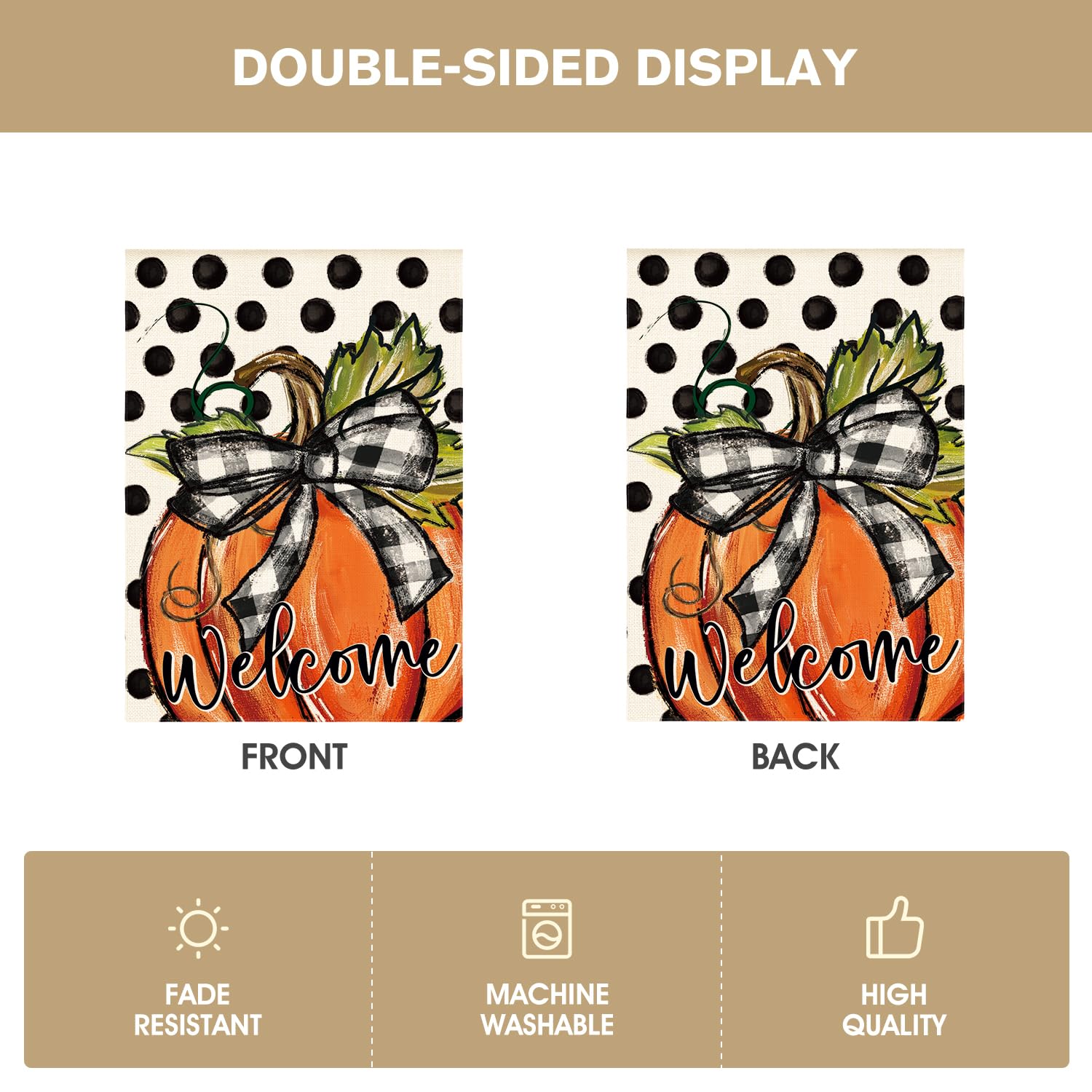 Thumbnail 6 de AVOIN colorlife Fall Welcome Pumpkin House Flag, 28x40 Inch, Double-Sided