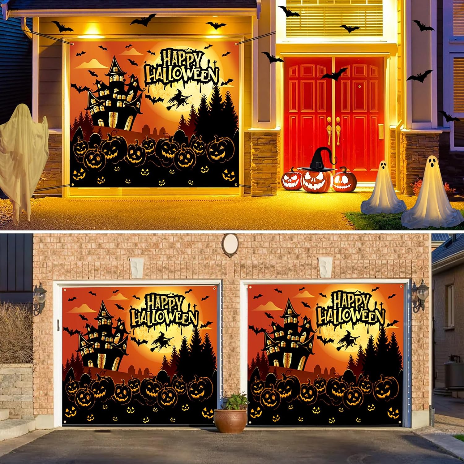 Thumbnail 6 de XMZFAC 7 x 8 ft Halloween Garage Door Cover, Polyester Pumpkin Banner