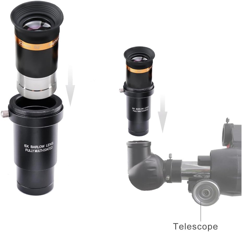 Thumbnail 5 de Starboosa 62° Aspheric Eyepiece Set, 1.25" (23mm/10mm/4mm) with 5x Barlow & 4 Filters – Multi-Coated Optics