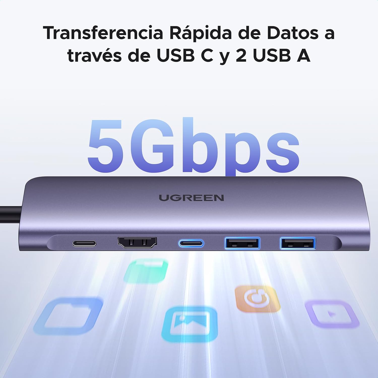 Detalle 2 de UGREEN Revodok 1071 Hub USB C 7 en 1 con HDMI 4K, lector SD/TF y carga PD 100W