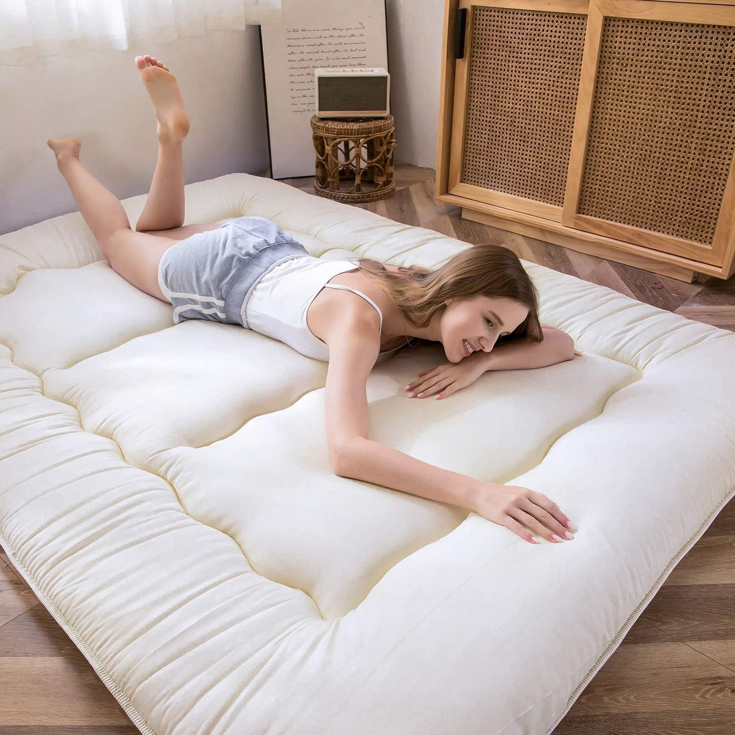 Thumbnail 4 de MAXYOYO Futon Mattress (Off-White) – extra thick folding Japanese floor mattress topper for single sleepers