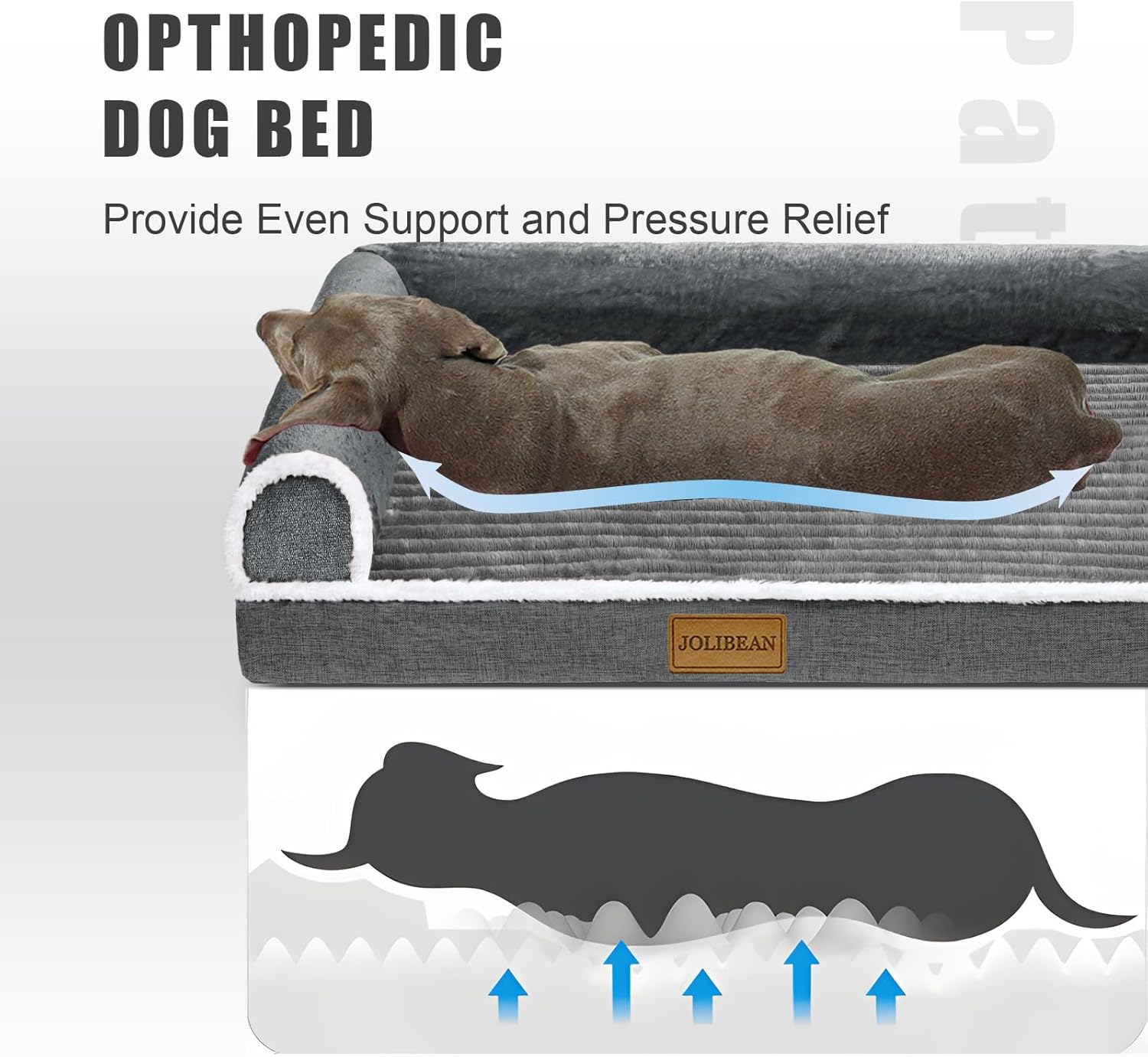 Detalle de Jolibean Orthopedic XL Dog Bed – 122 x 76 cm for Large Dogs, Waterproof, Non-Slip Comfort