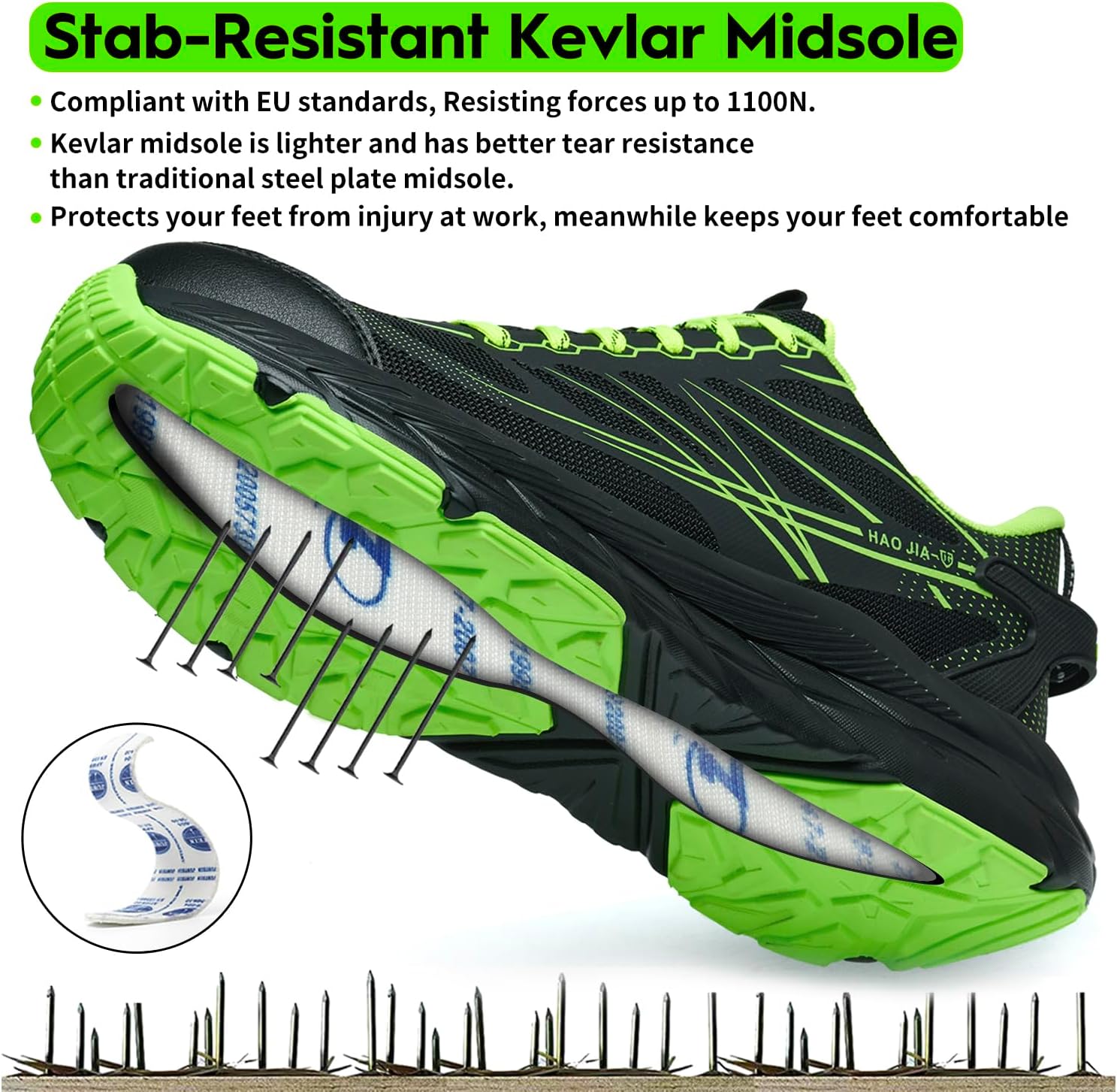 Thumbnail 2 de RUGNOR Safety Trainers Steel Toe Cap Trainers with Non-Slip Sole (Green) – Lightweight, Breathable Work Shoes