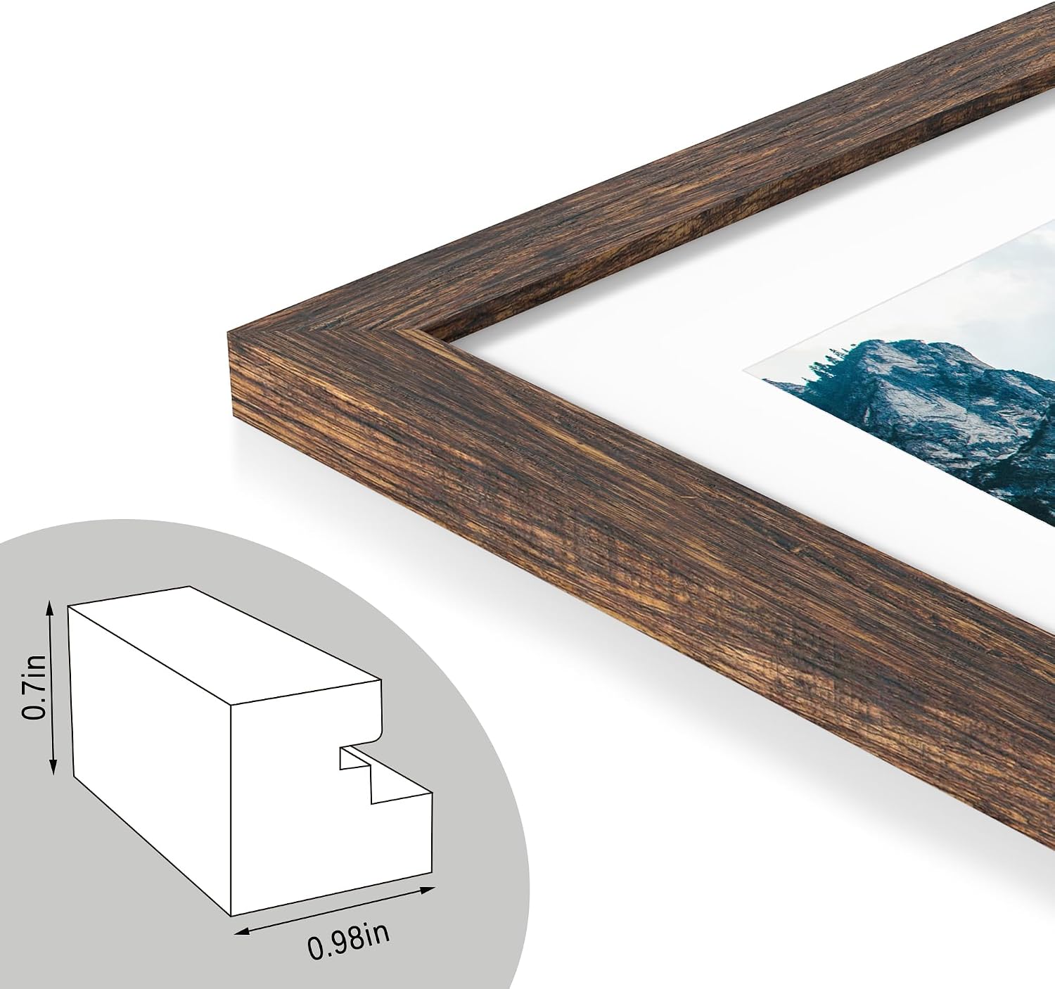Detalle de Hongkee 20x30 Frame in Rustic Brown Wood Style — Display Posters 16x24 with Mat or 20x30 without Mat