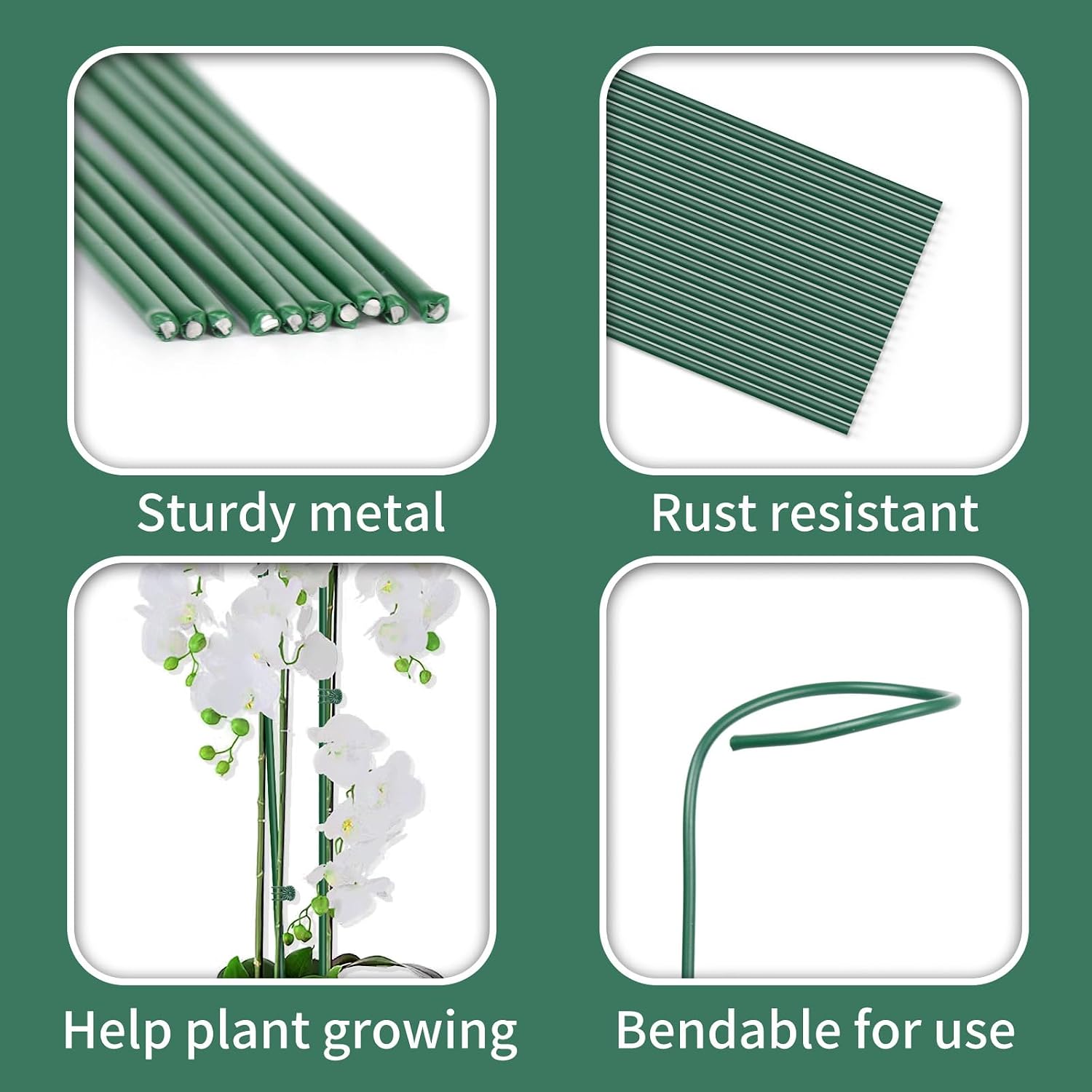 Detalle 1 de Etnorsu Etnorsu-916734 Plant Support Stakes, 65 ft Green Stakes with 800 Ties