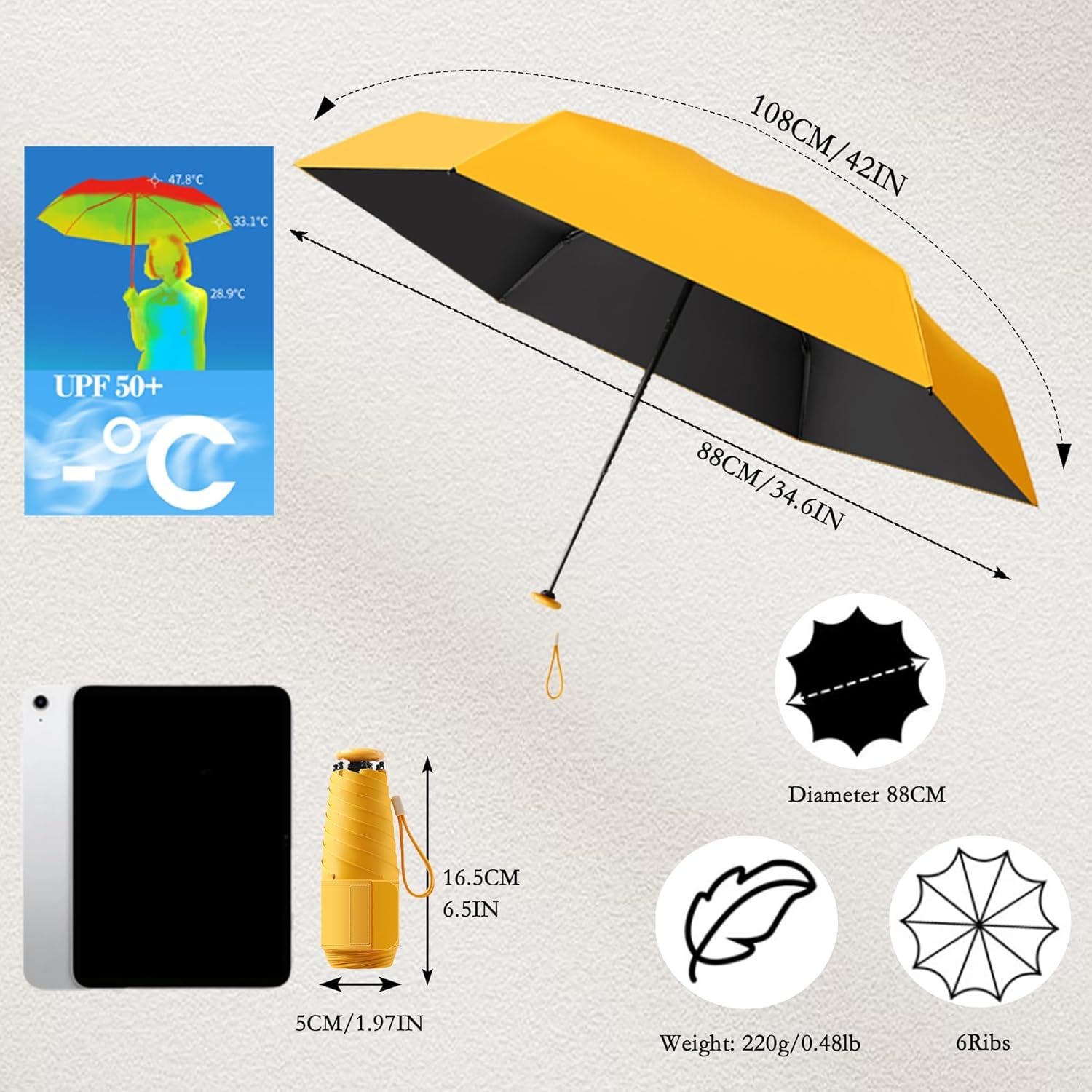 Thumbnail 1 de Mini Travel Folding Umbrella with Micro Button Handle — Ultra-Portable UV Shield for Everyday Use