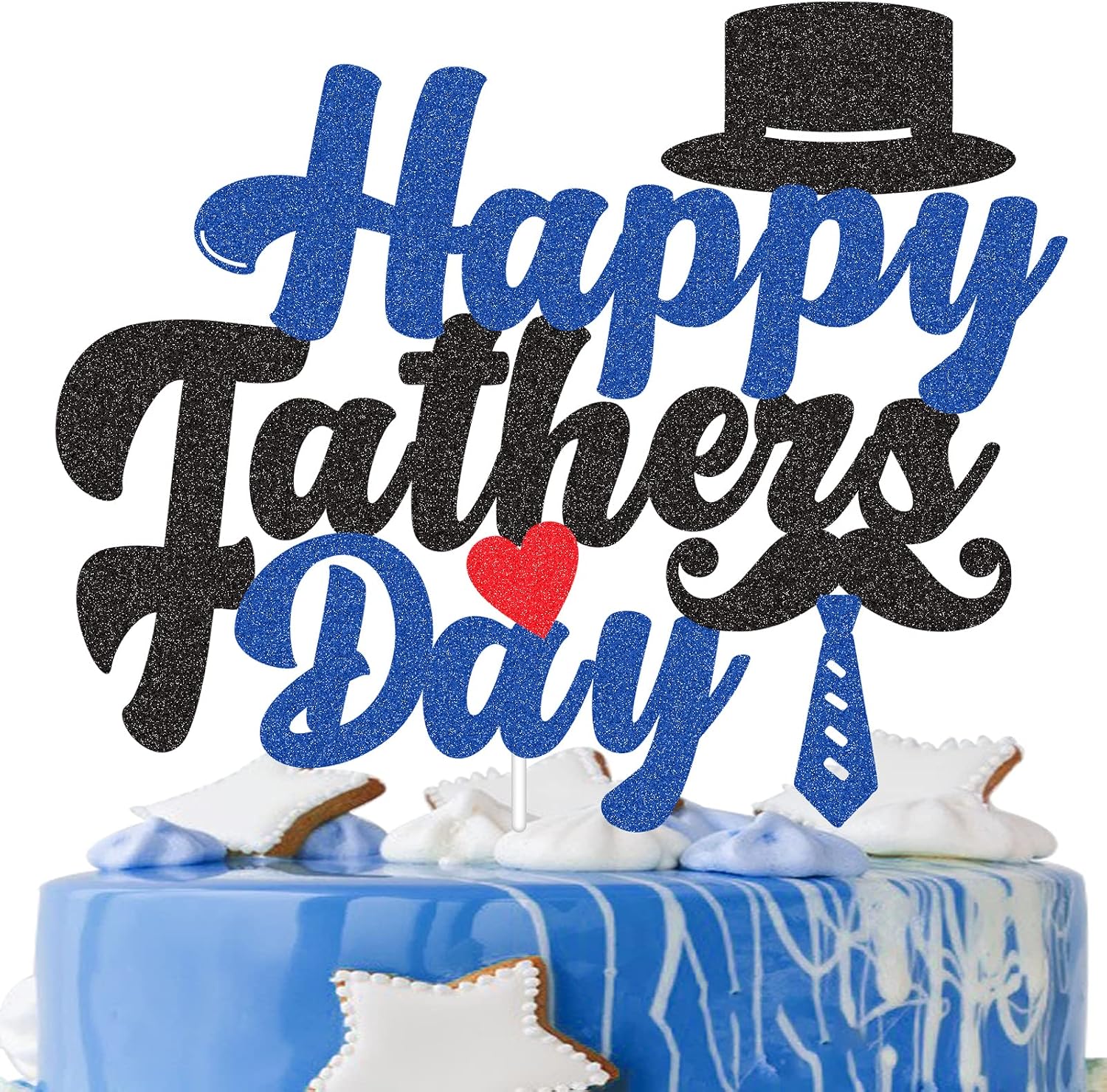 G-LOVELY'S Happy Father's Day Cake Topper – Glitter Blue/Black with Tie Design