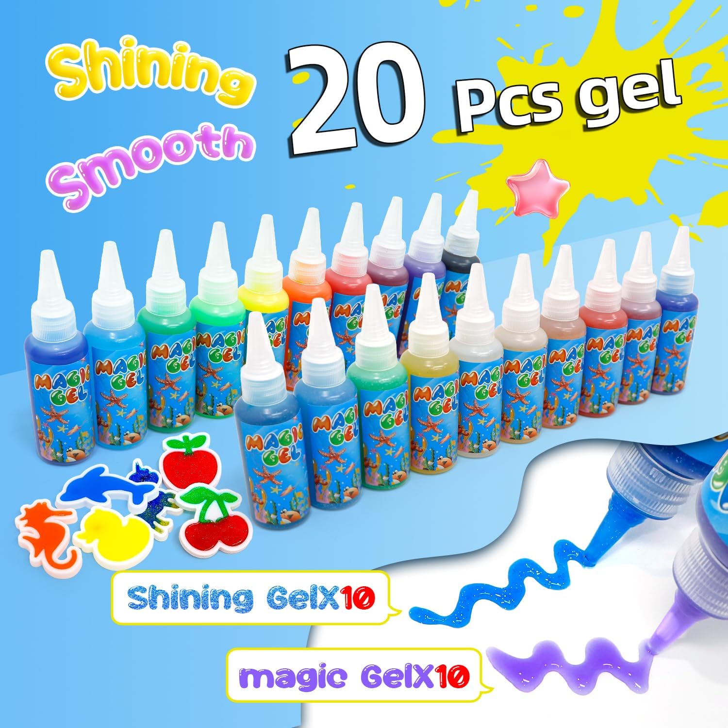 Detalle 2 de Flavery Magic Water Elf Kit squishy maker set with 20 magic gels and 24 shape moulds
