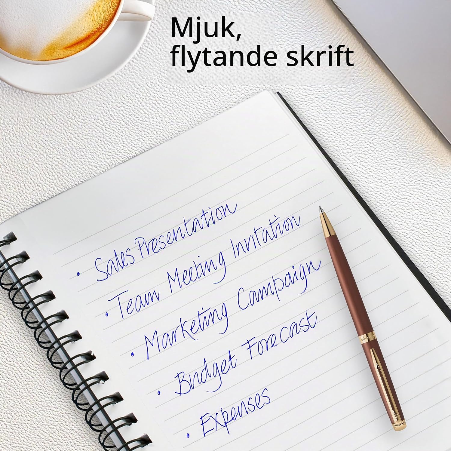 Thumbnail 3 de Waterman Hémisphère kulspetspenna – kopparröd metallfinish, mediumspets och blått bläck