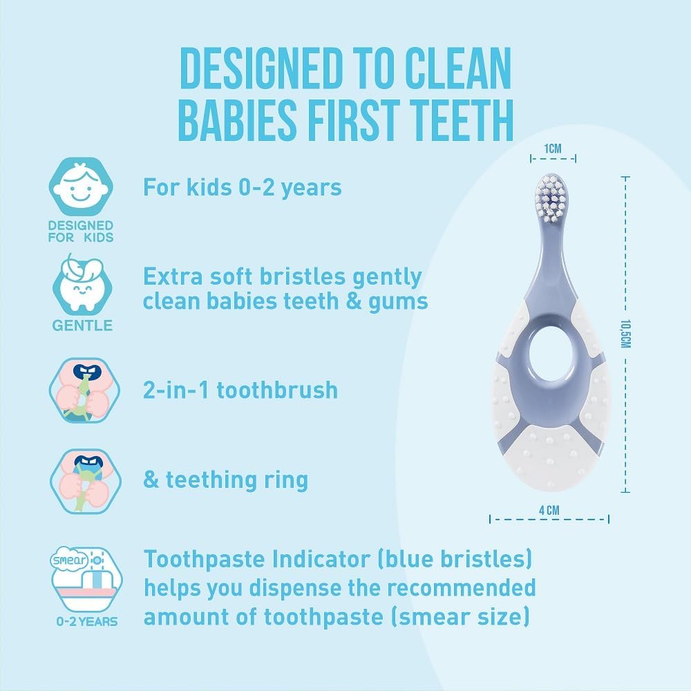 Detalle de Jordan Step 1 Baby Toothbrush | Pack of 4 with Extra Soft Bristles and Gentle Biting Ring
