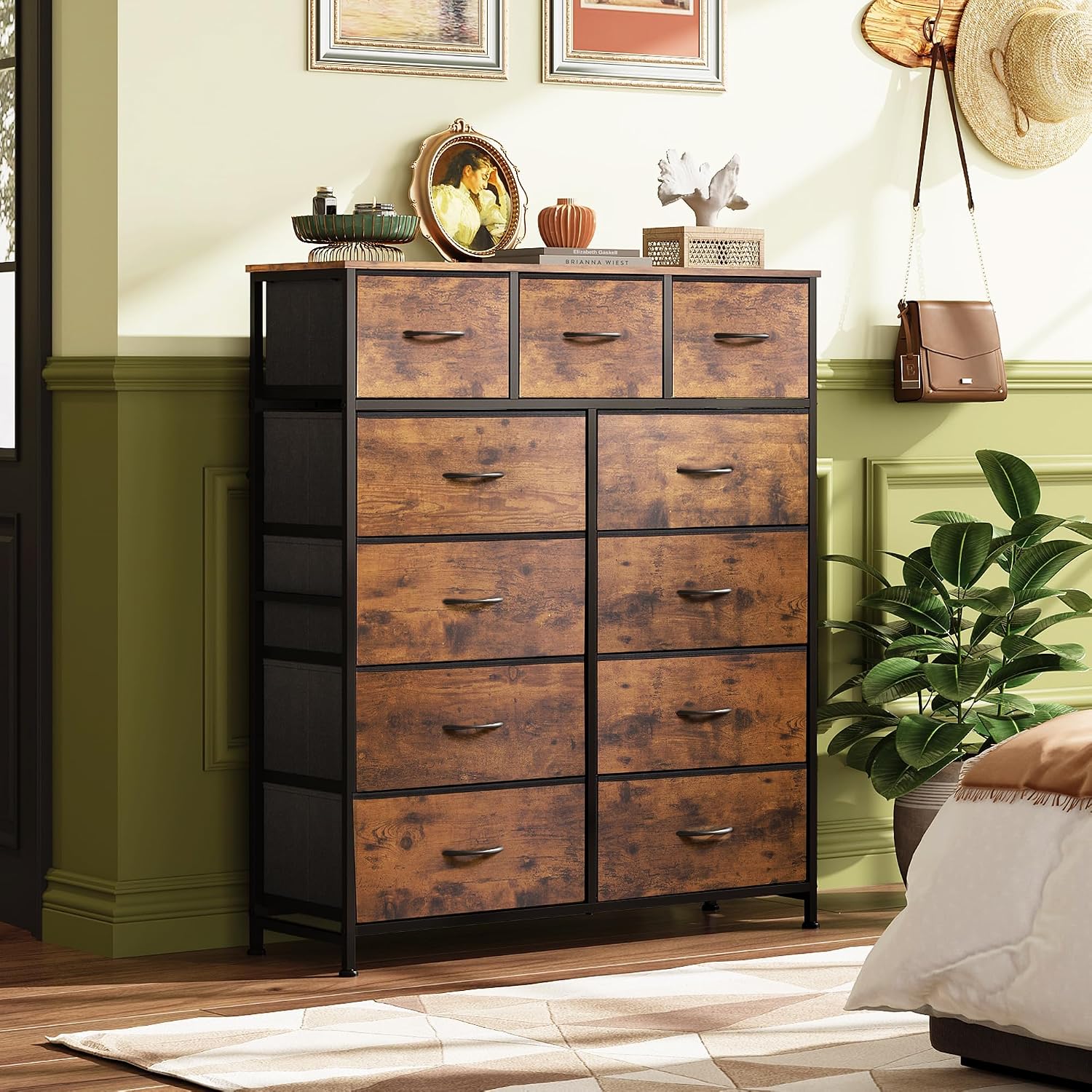 Detalle 2 de WLIVE ASNG203 Tall Fabric Dresser, 11 Drawers, Rustic Brown