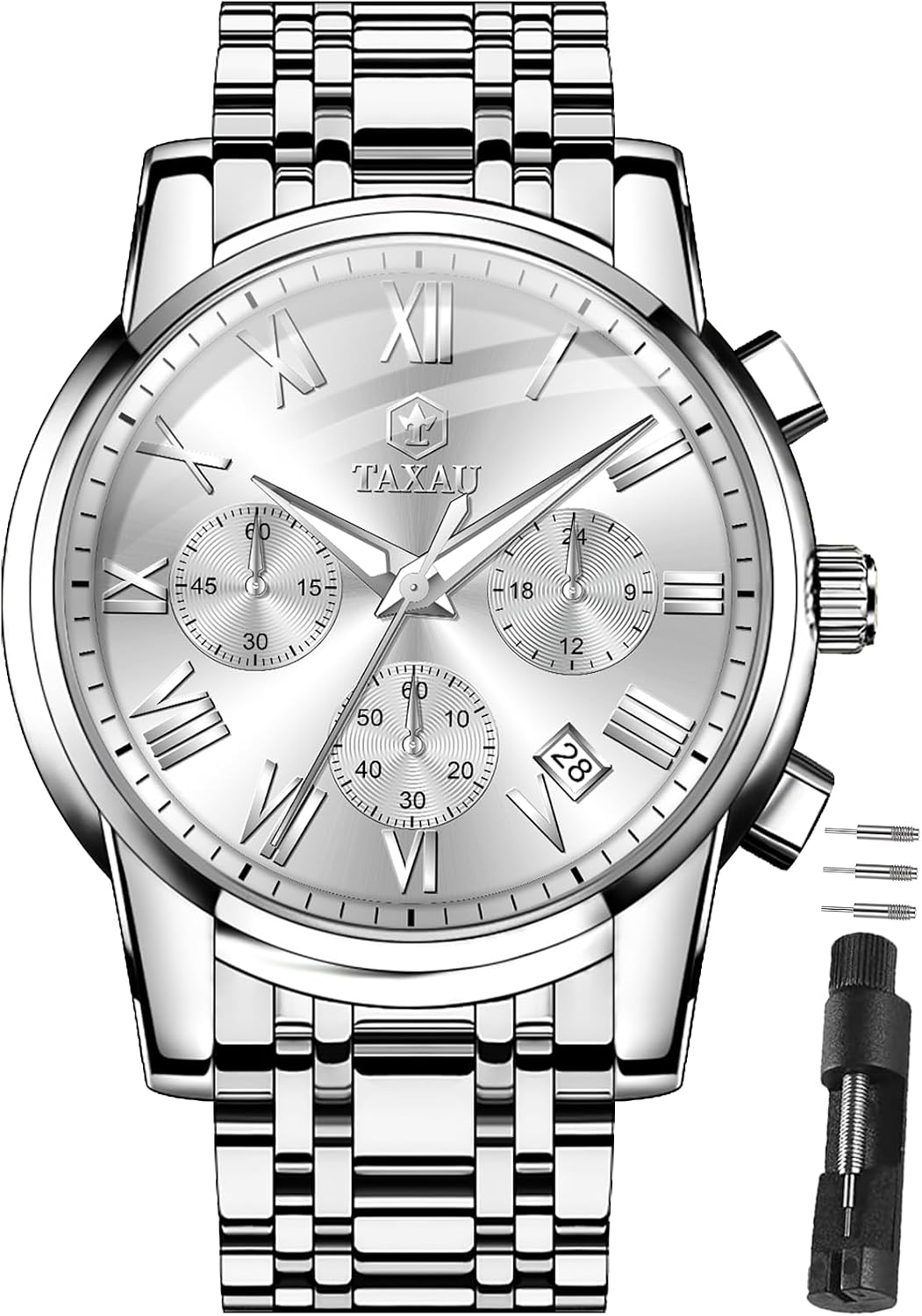 Detalle de Taxau Multifunktionsuhr Herren Edelstahl Chronograph