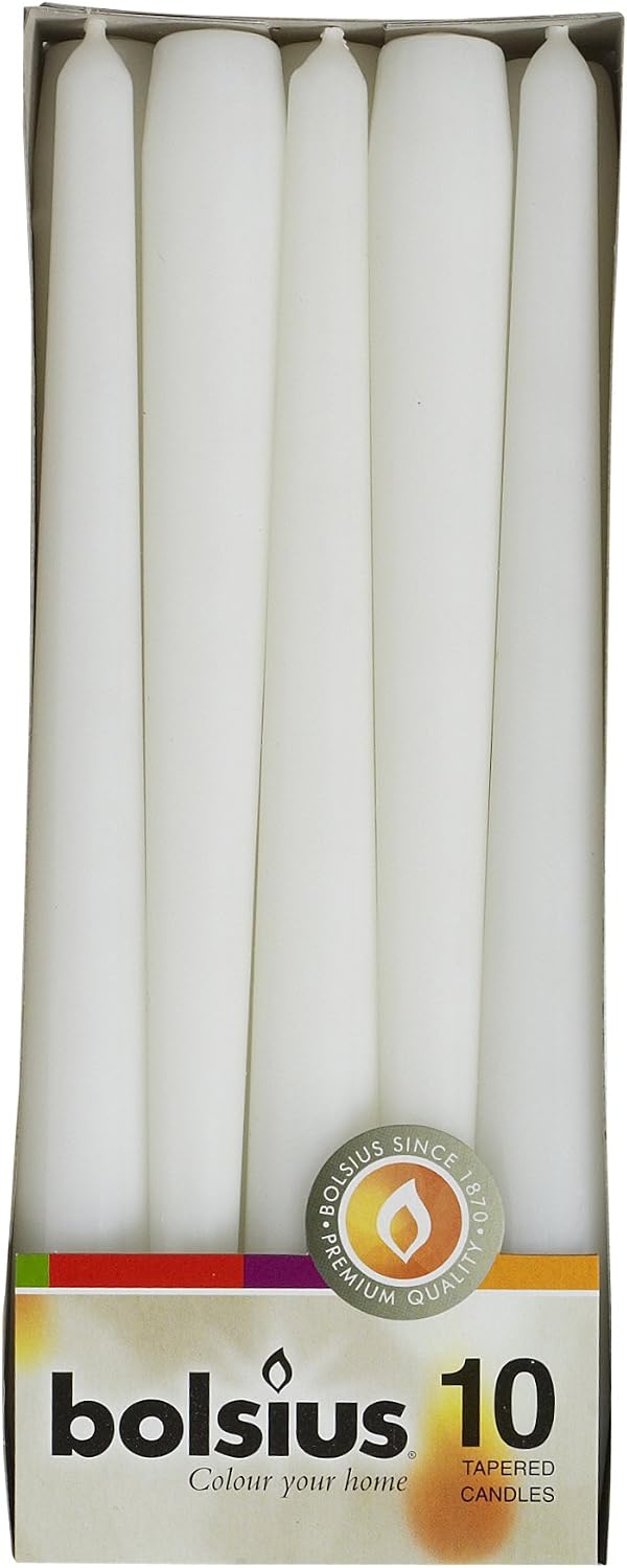 Detalle 2 de Bolsius Tapered Dinner Candles White 10-pack 7.5h ⌛