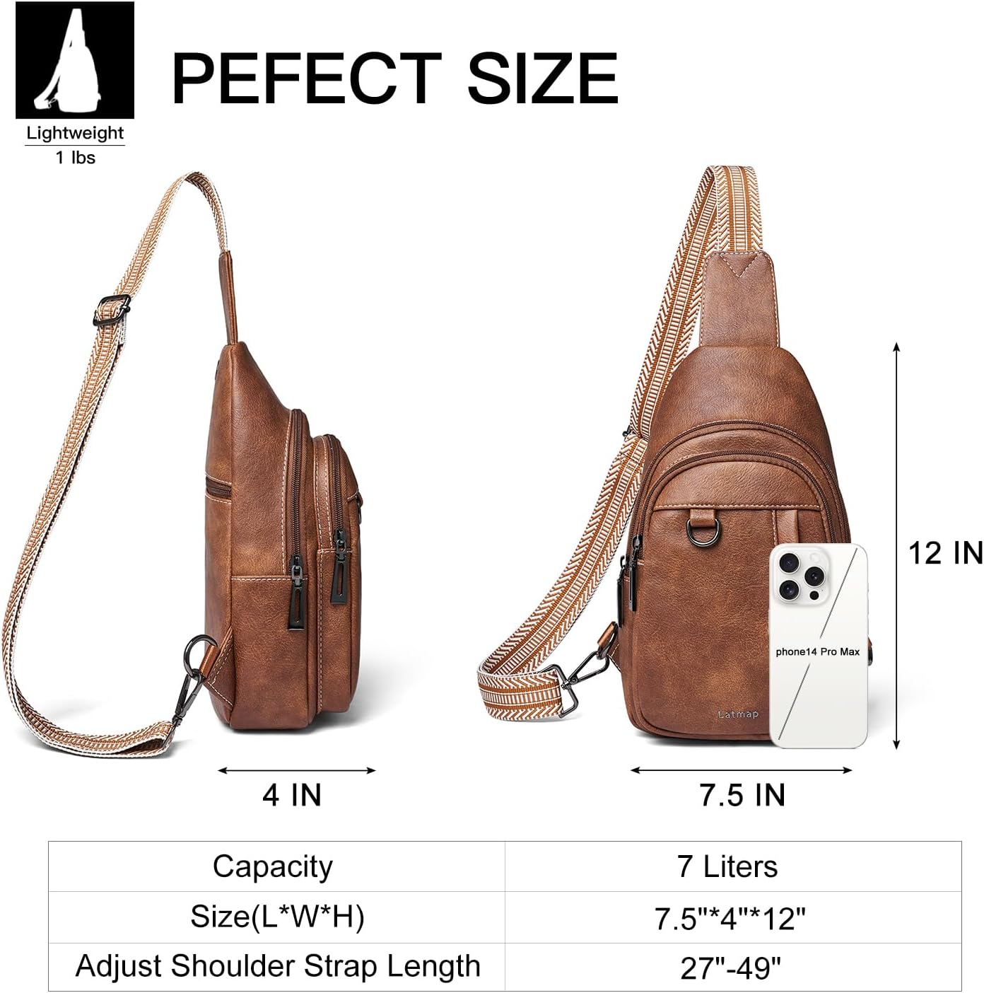 Detalle de LATMAP Sling Bag Women 7L: A compact, versatile crossbody for daily errands and travel