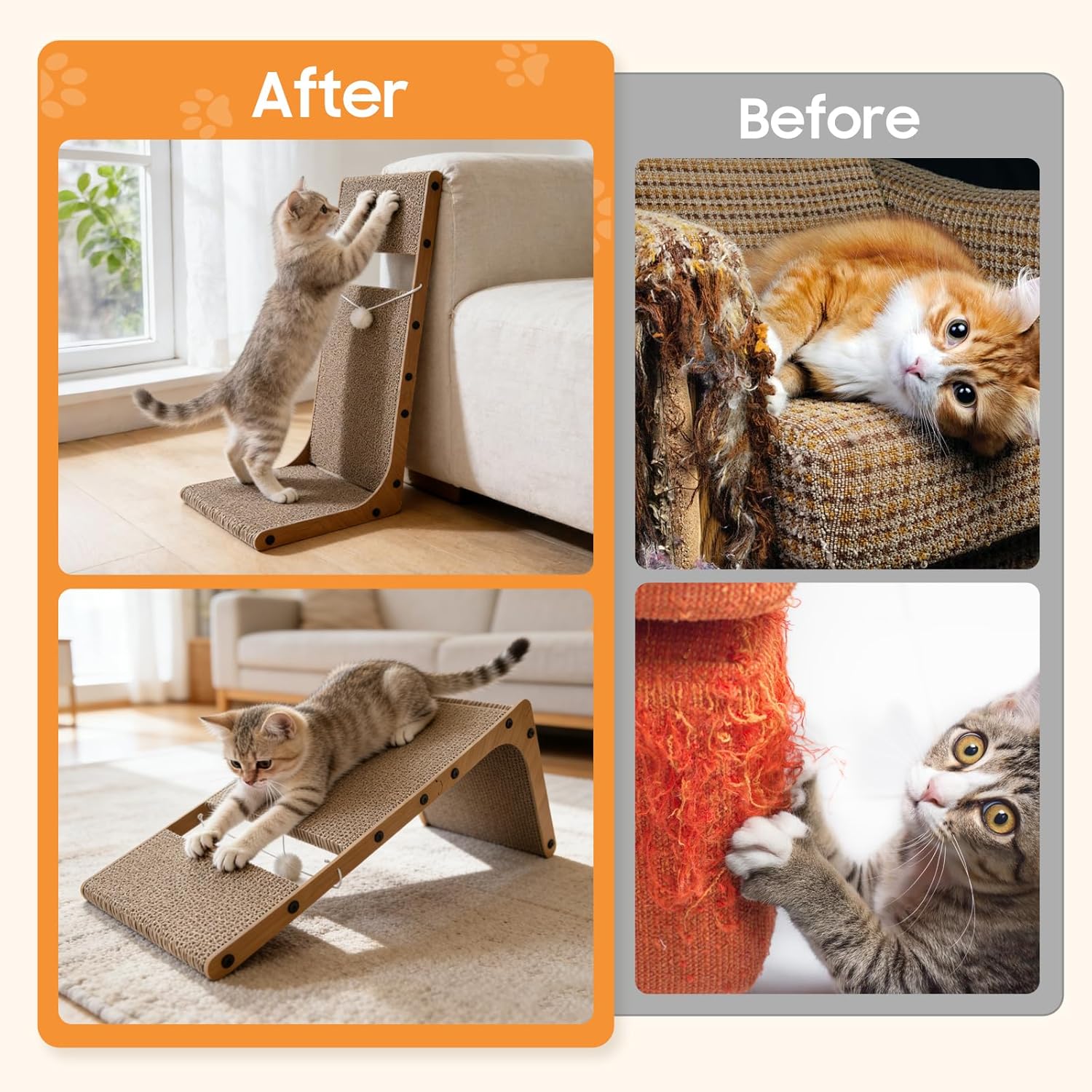 Detalle de L Shaped Cat Scratcher, 64CM Vertical Scratching Pad with Interactive Ball Toy
