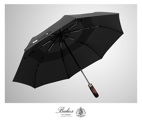 Thumbnail 6 de Balios Folding Umbrella Real Wood Handle Auto Open Close Black