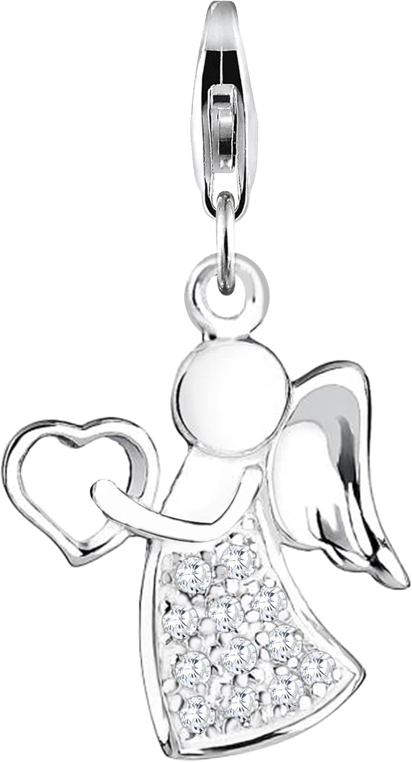 Thumbnail 1 de Nenalina Charm-Anhänger „Engel mit Herz“ aus 925 Sterling Silber mit 12 Cubic Zirkonia und Karabiner